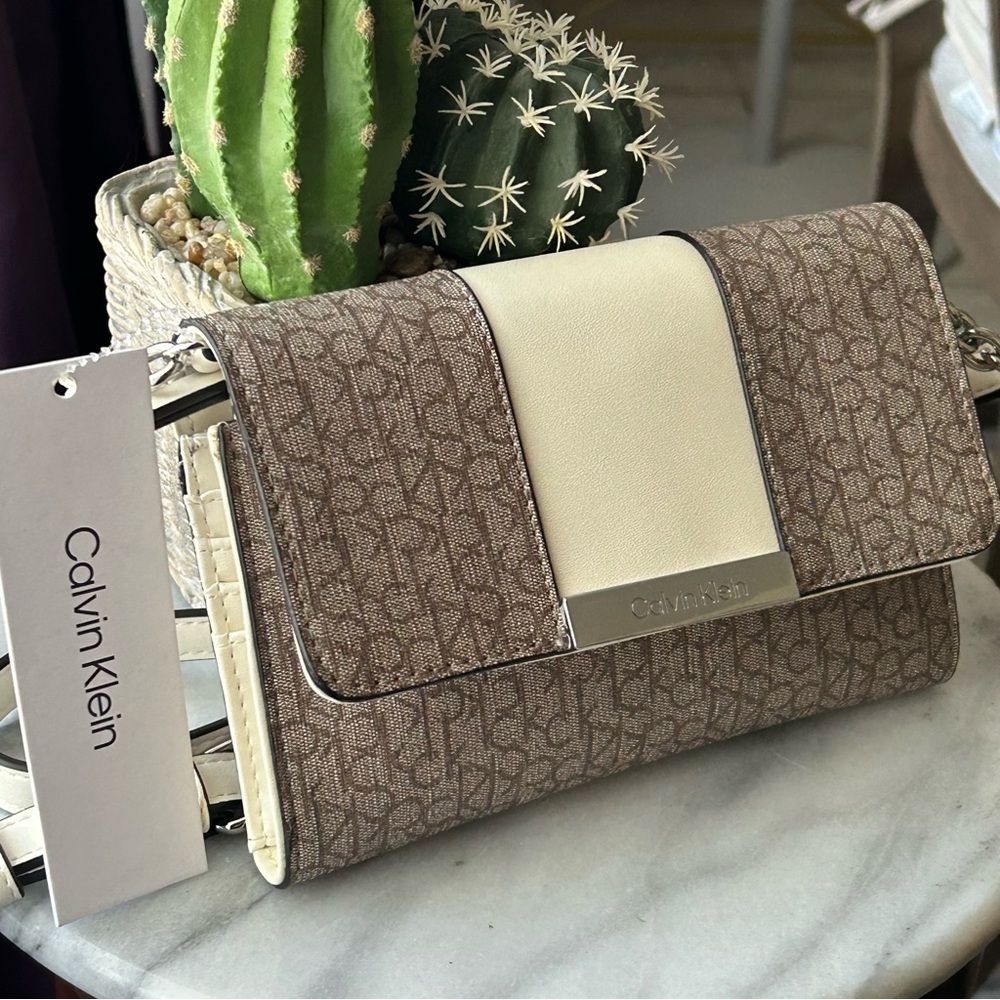 Calvin Klein Brown and Cream Women's crossbody/Wallet